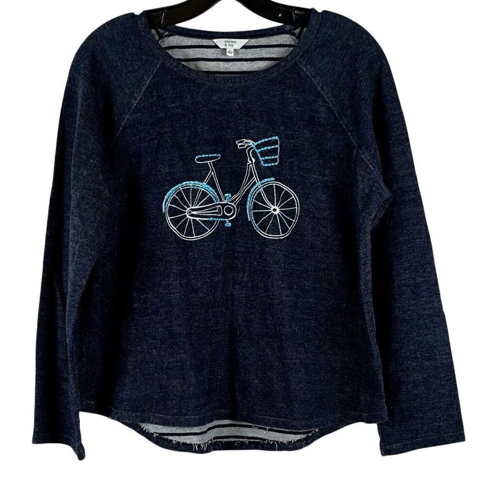 Crown & Ivy Women's Bicycle Long Sleeve Crewneck Sweater Large